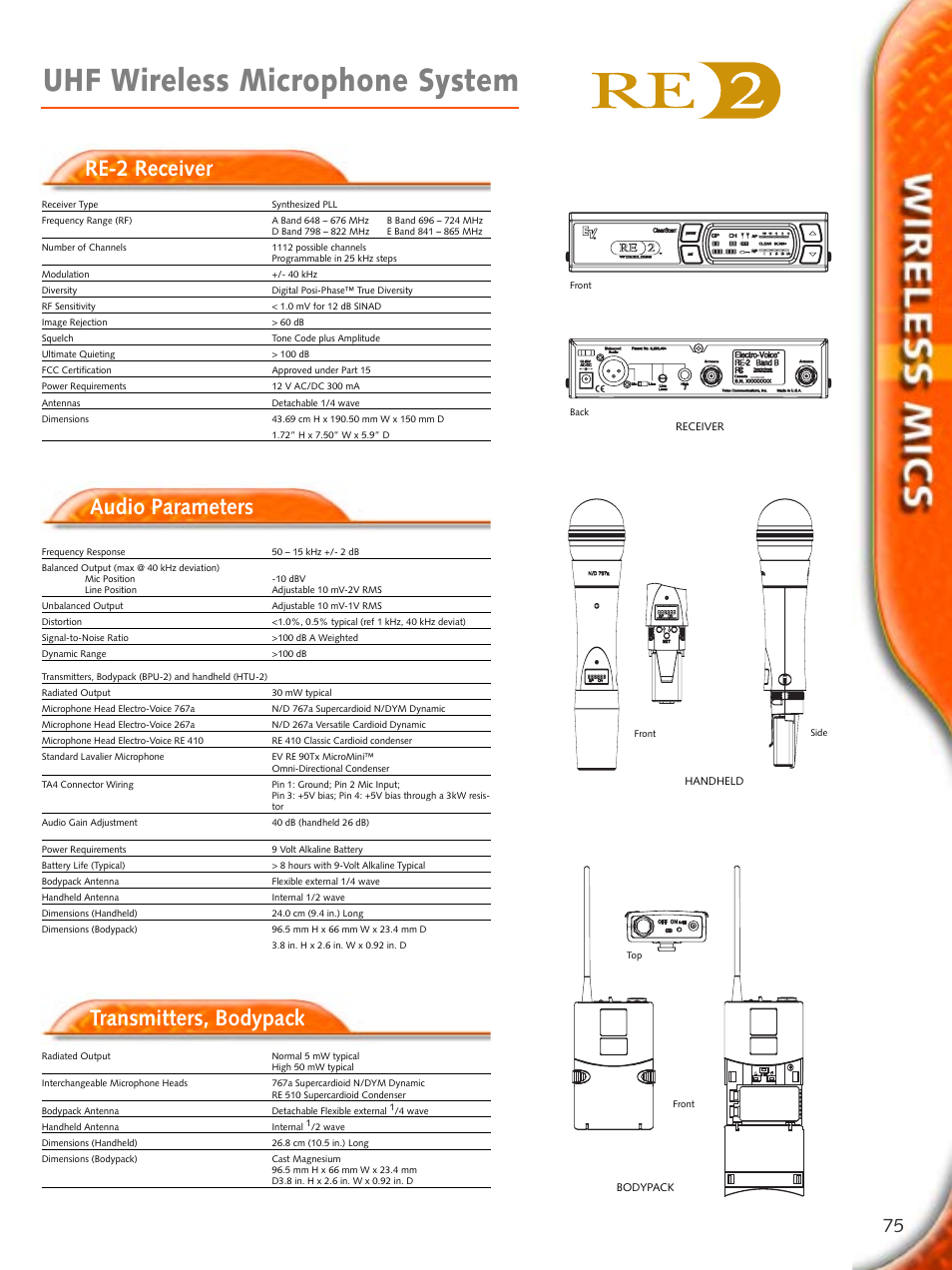 Uhf wireless microphone system | Electro-Voice Microphone User Manual | Page 75 / 92