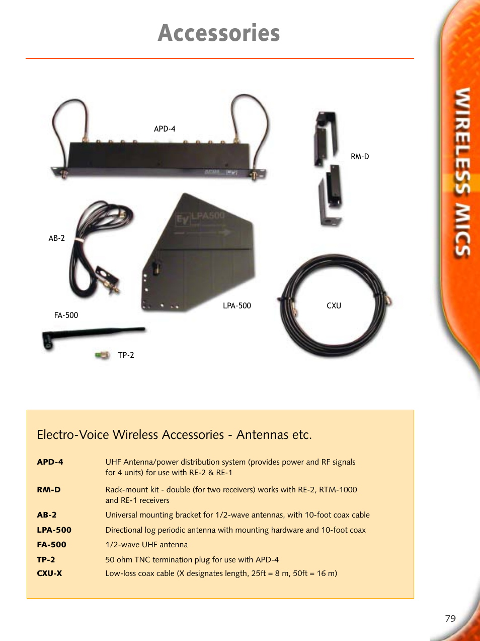 Accessories, Electro-voice wireless accessories - antennas etc | Electro-Voice Microphone User Manual | Page 79 / 92