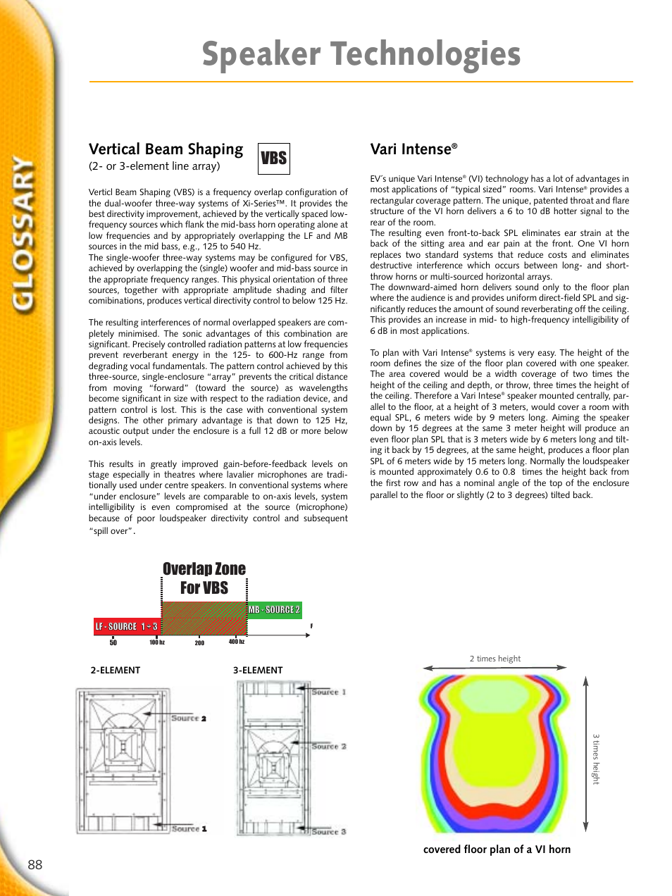 Speaker technologies, Vertical beam shaping, Vari intense | Overlap zone for vbs | Electro-Voice Microphone User Manual | Page 88 / 92