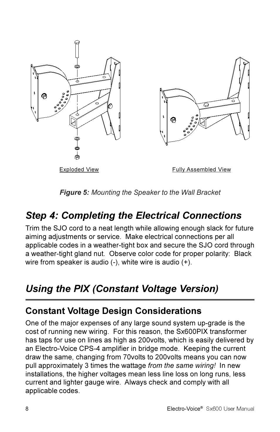 Step 4: completing the electrical connections, Using the pix (constant voltage version), Constant voltage design considerations | Electro-Voice Sx600 User Manual | Page 10 / 16