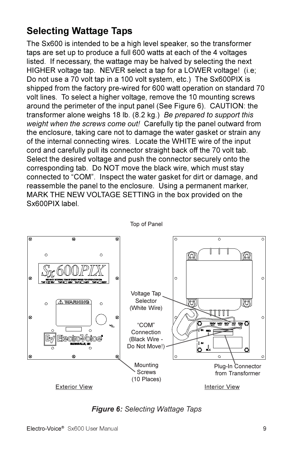 Selecting wattage taps | Electro-Voice Sx600 User Manual | Page 11 / 16