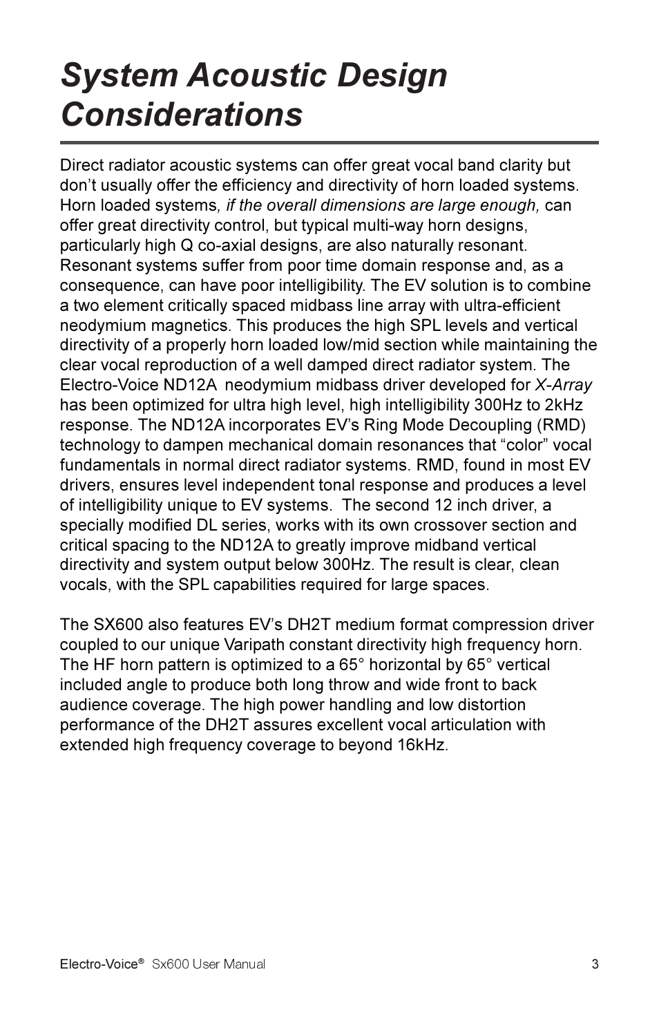 System acoustic design considerations | Electro-Voice Sx600 User Manual | Page 5 / 16