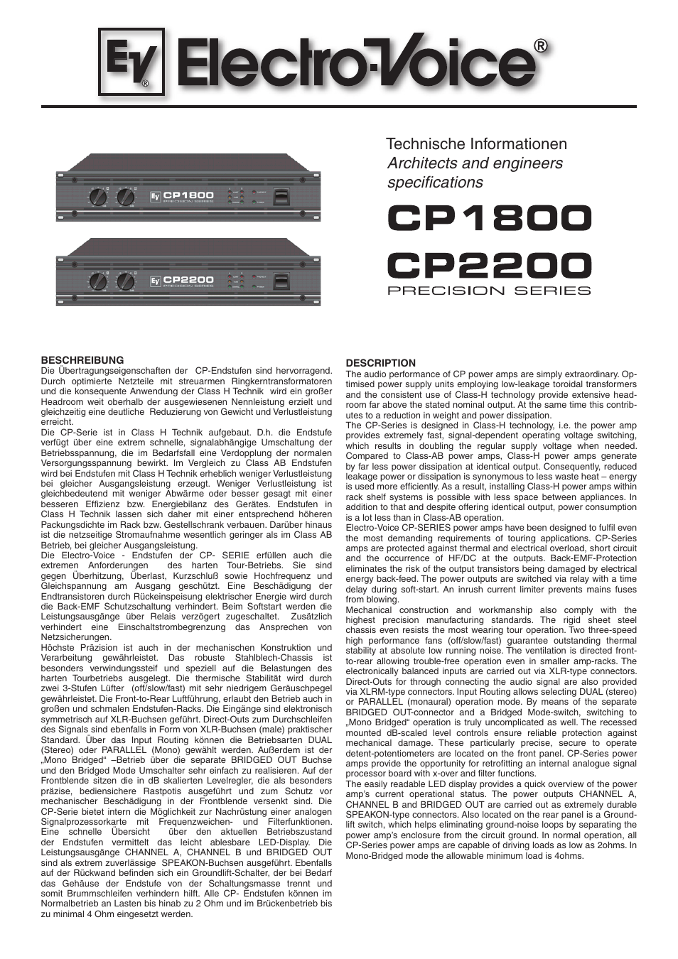 Electro-Voice CP2200 User Manual | 4 pages