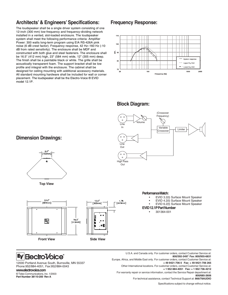 Dimension drawings | Electro-Voice 12" Powered Subwoofer System EVID 12.1P User Manual | Page 2 / 2