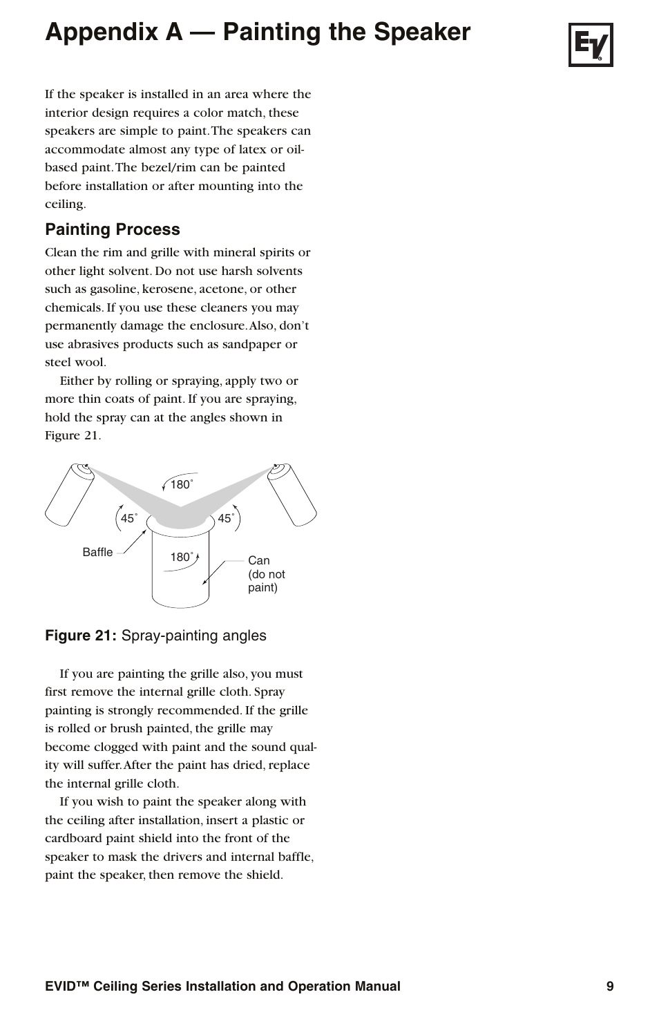 Appendix a — painting the speaker, Painting process | Electro-Voice EVID User Manual | Page 11 / 20