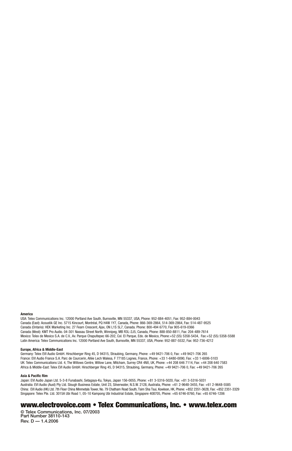 Electro-Voice EVID User Manual | Page 20 / 20