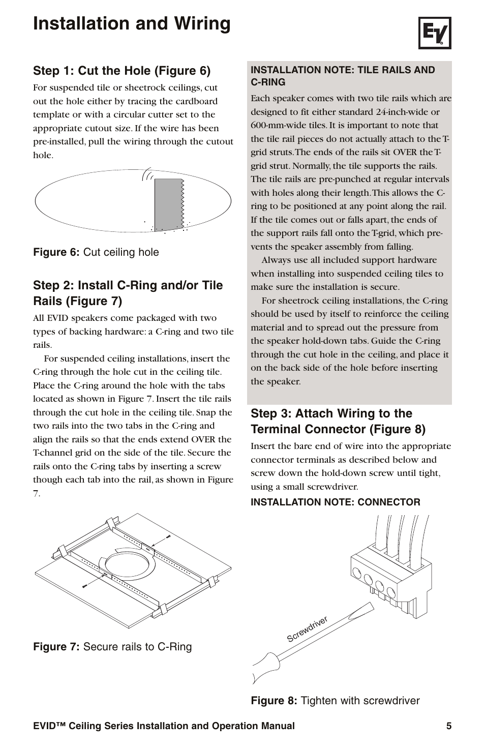 Installation and wiring, Step 1: cut the hole (figure 6) | Electro-Voice EVID User Manual | Page 7 / 20