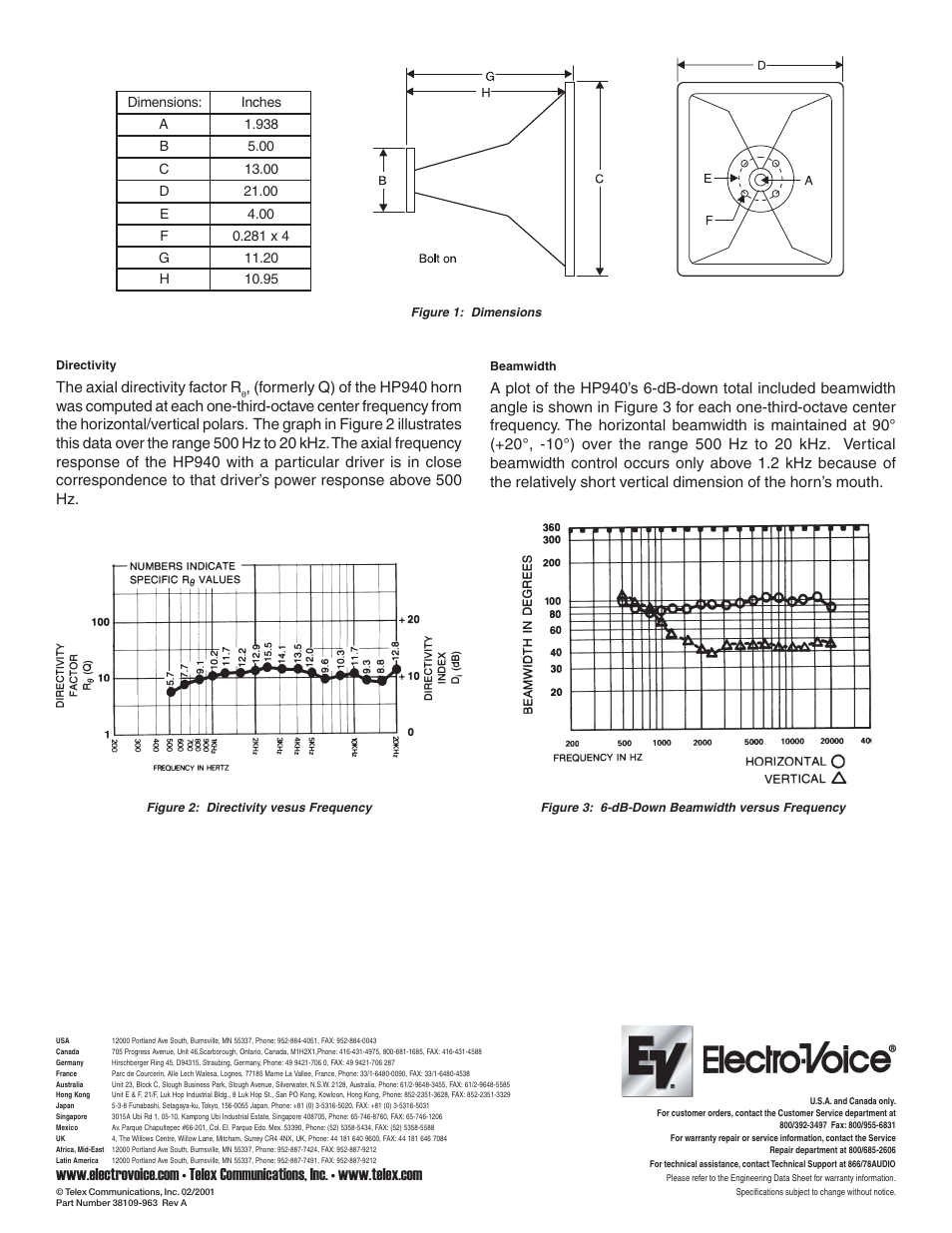 Electro-Voice Constant-Directivity Horn HP940 User Manual | Page 2 / 2