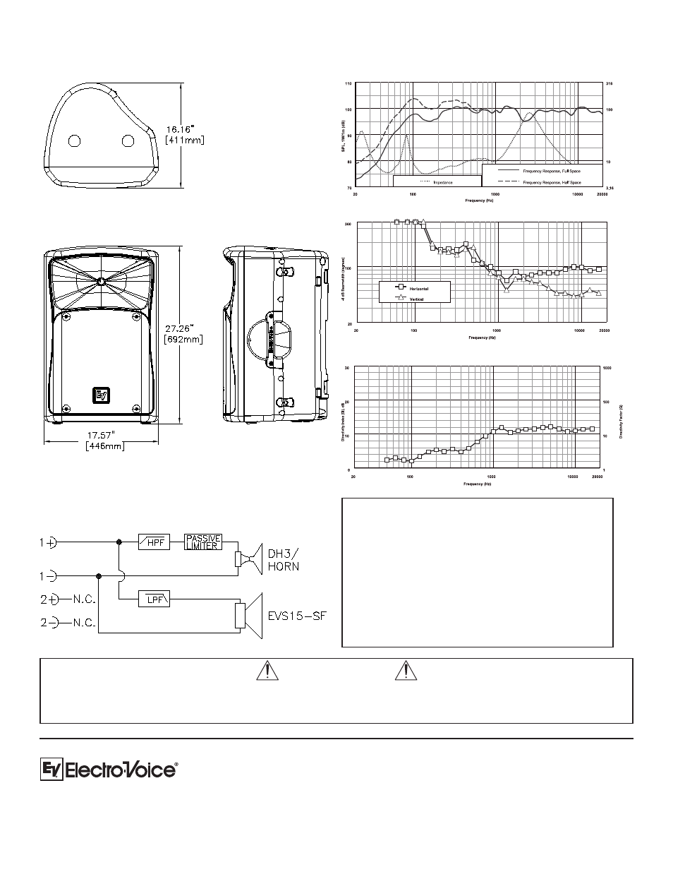 Caution, Dimension drawings | Electro-Voice ZX4 User Manual | Page 2 / 2