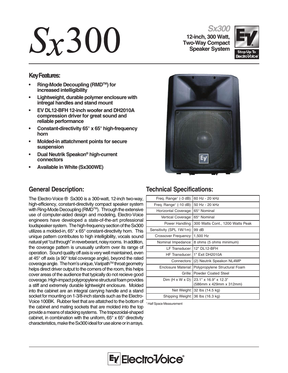 Electro-Voice Sx300 User Manual | 2 pages