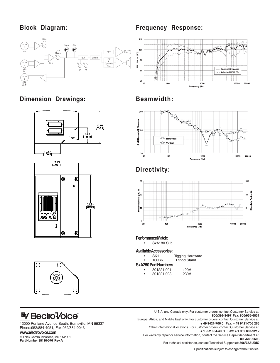 Electro-Voice Compact Powered Sound Reinforcement Speaker SxA250 User Manual | Page 2 / 2