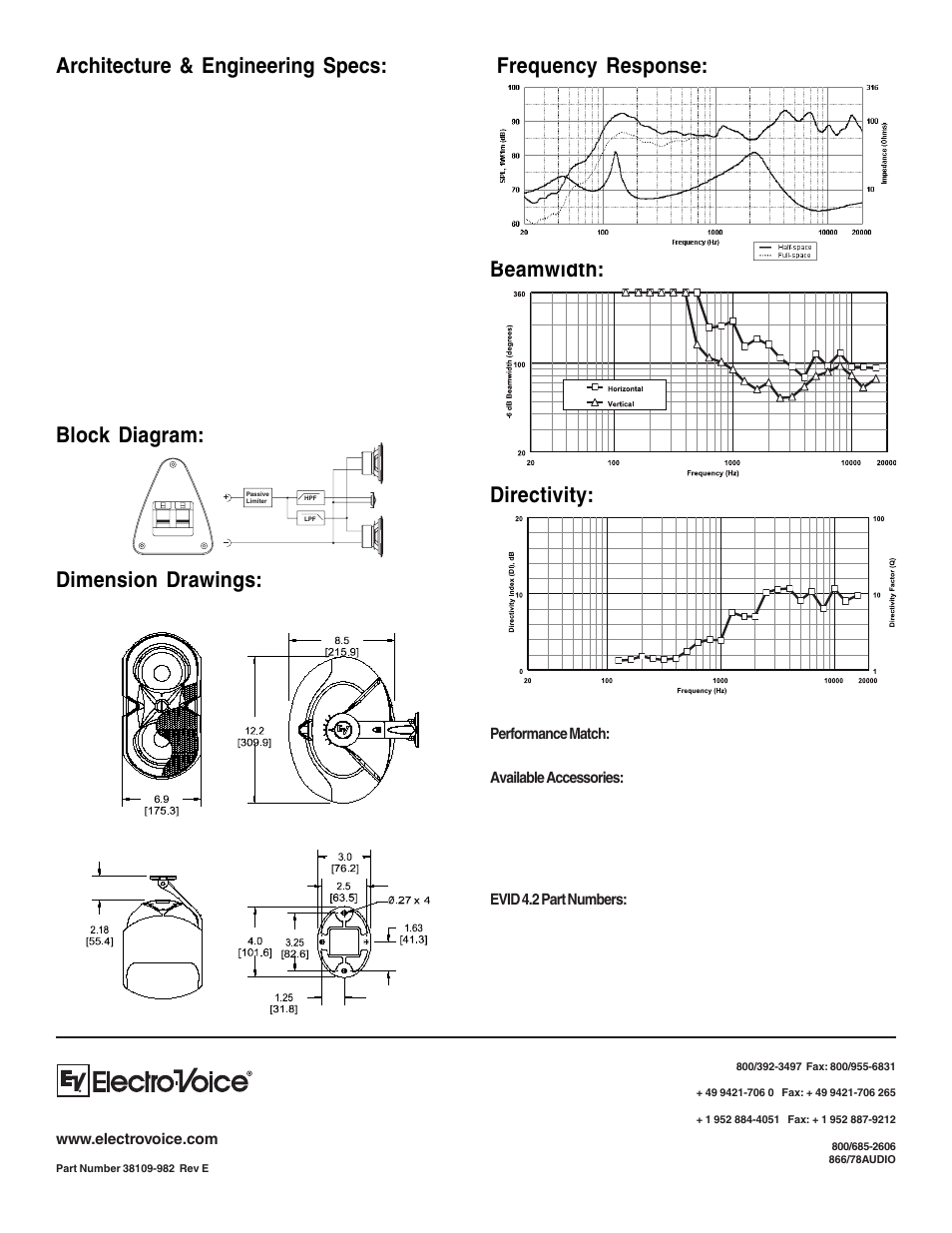 Architecture & engineering specs, Dimension drawings | Electro-Voice Compact Full-Range Speaker EVID 4.2 User Manual | Page 2 / 2