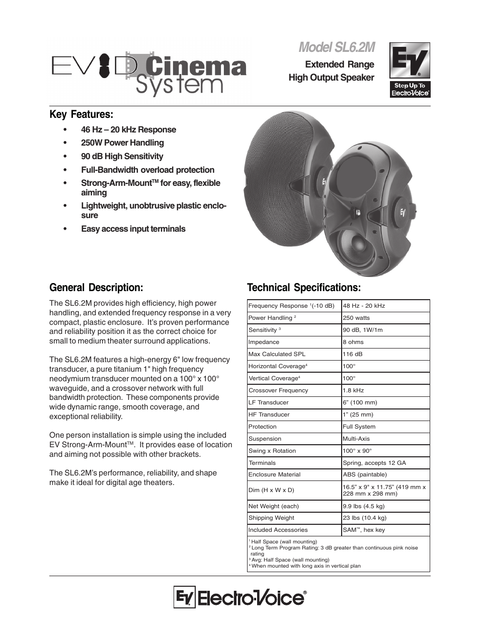 Electro-Voice SL6.2M User Manual | 4 pages