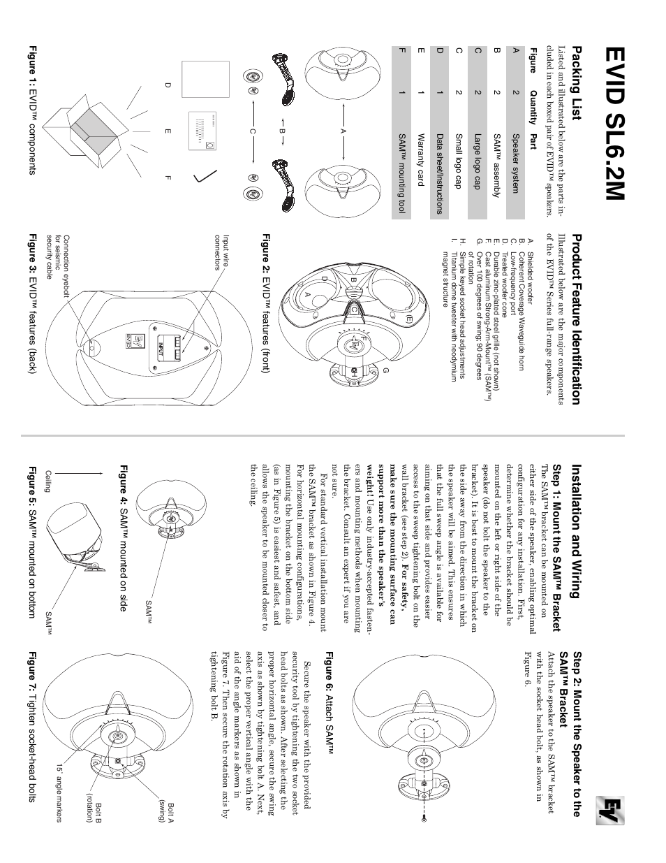 Evid sl6.2m, Pa c king list, Pr oduct feature identification | Installation and wiring | Electro-Voice SL6.2M User Manual | Page 2 / 4