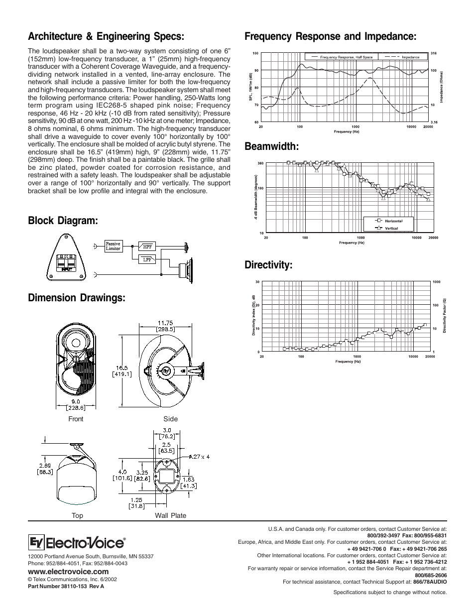 Architecture & engineering specs, Dimension drawings | Electro-Voice SL6.2M User Manual | Page 4 / 4