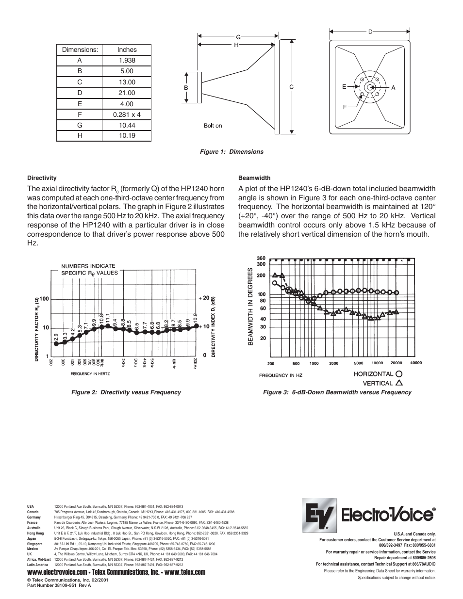 Electro-Voice Constant-Directivity Horn HP1240 User Manual | Page 2 / 2