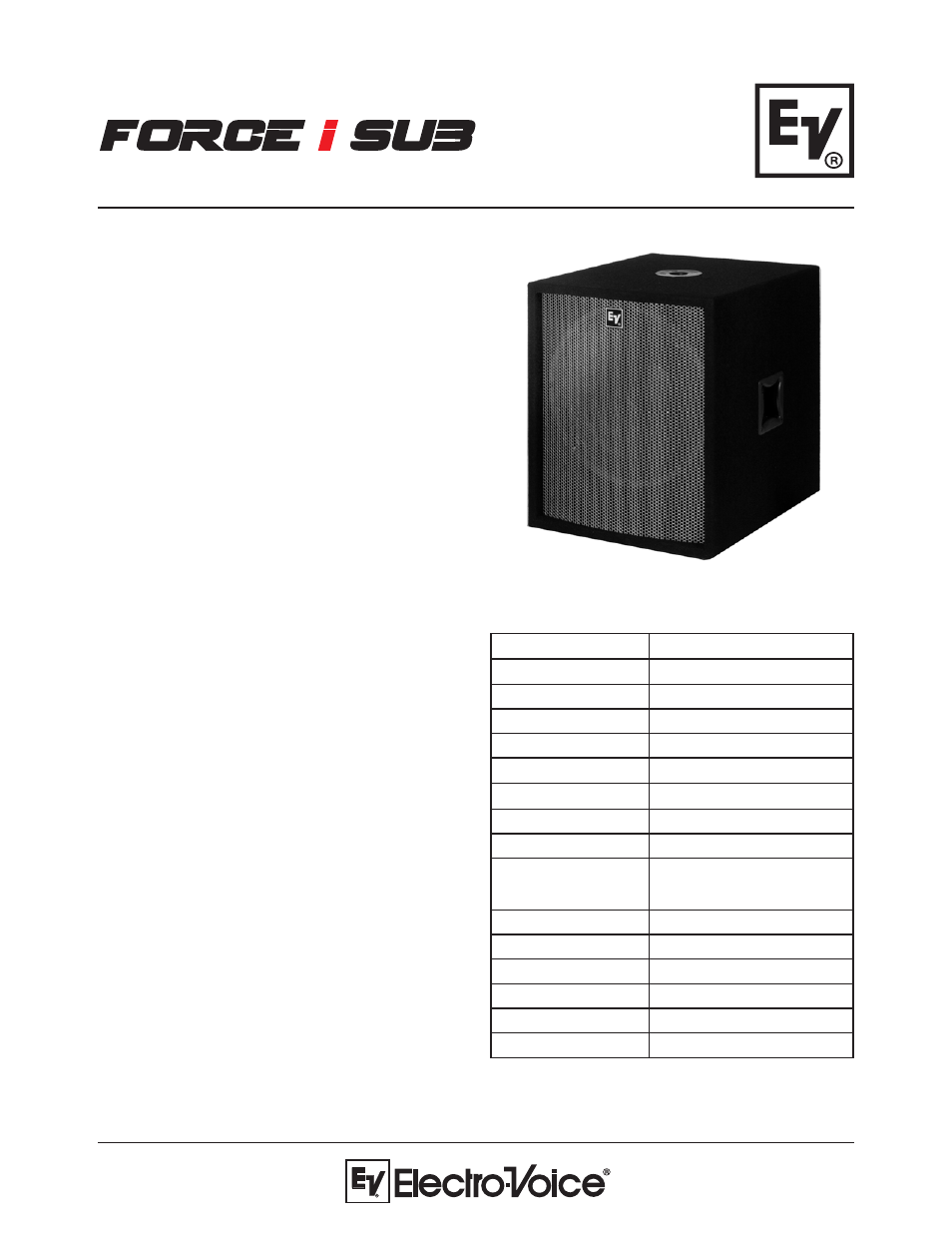 Electro-Voice Force i Sub User Manual | 2 pages