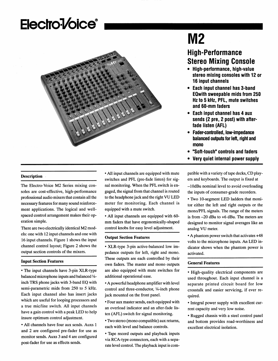 Electro-Voice M2 User Manual | 4 pages