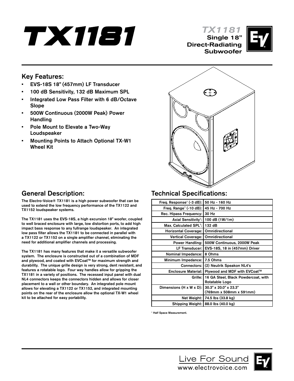 Electro-Voice TX1181 User Manual | 2 pages