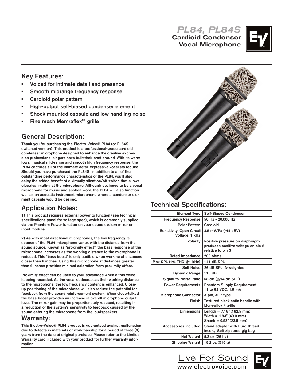 Electro-Voice PL84S User Manual | 2 pages