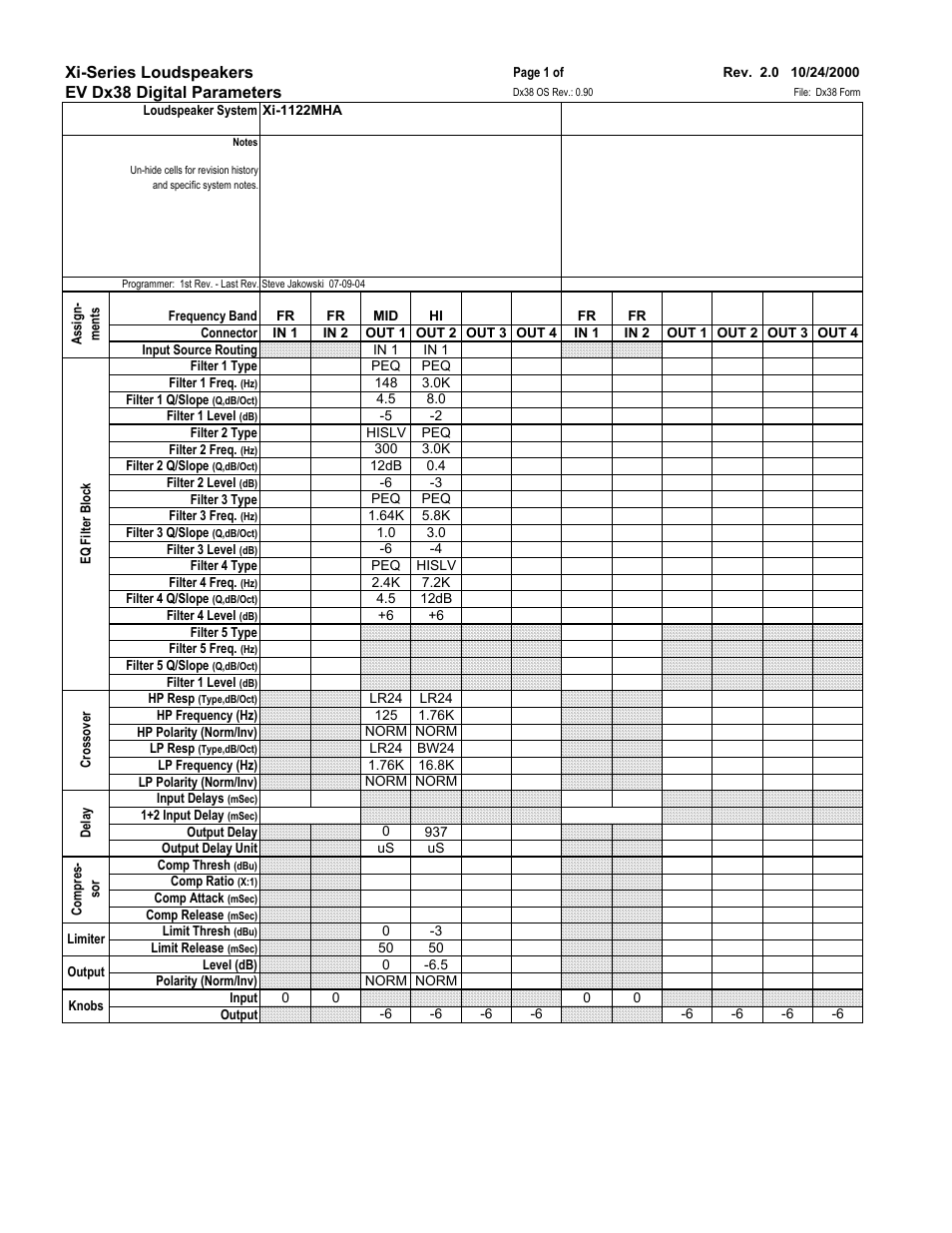 Electro-Voice Xi-1122MHA User Manual | 1 page