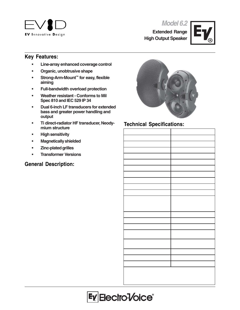 Electro-Voice EVID 6.2 User Manual | 2 pages