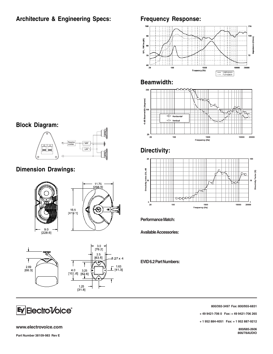 Architecture & engineering specs, Dimension drawings | Electro-Voice EVID 6.2 User Manual | Page 2 / 2