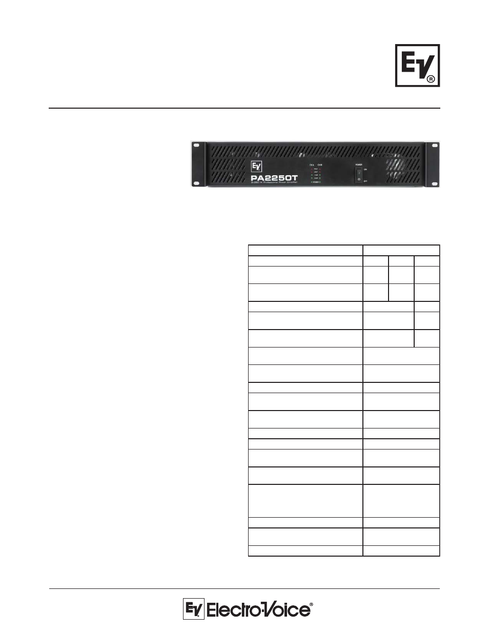 Electro-Voice PA2250T User Manual | 2 pages