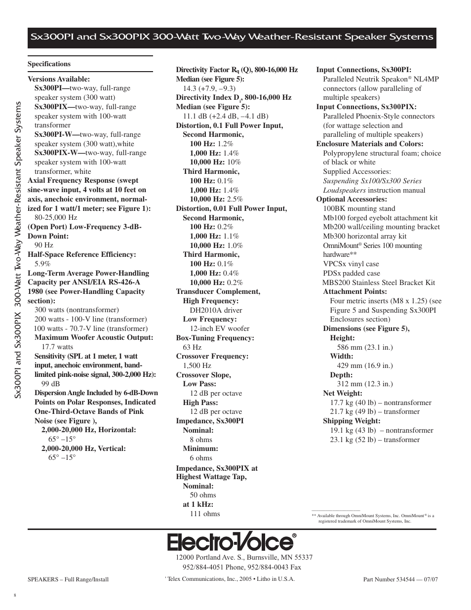 Electro-Voice SX300PI User Manual | Page 8 / 8