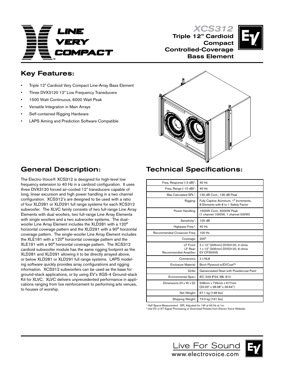 Electro-Voice XCS312 User Manual | 2 pages