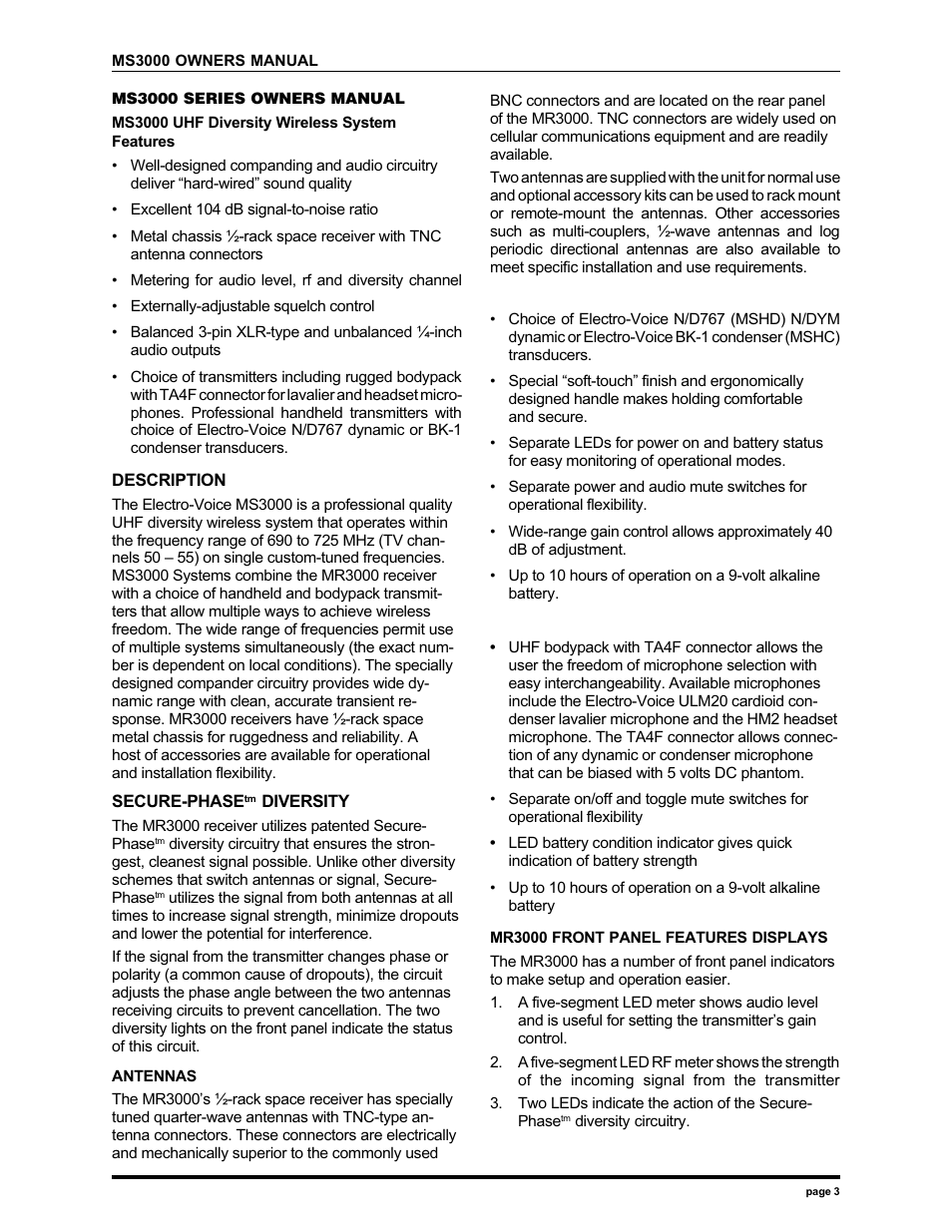 Electro-Voice MS3000 User Manual | Page 3 / 12