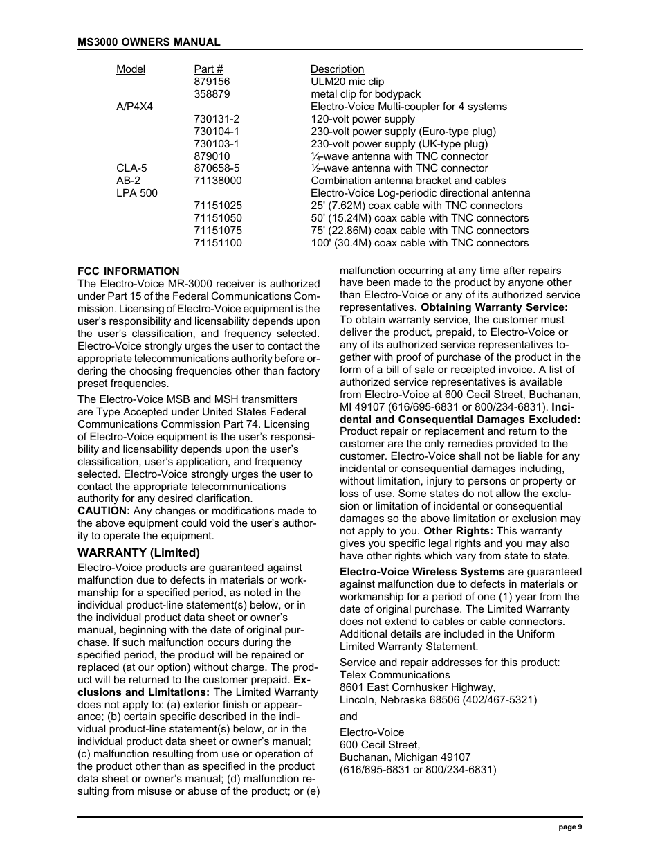 Electro-Voice MS3000 User Manual | Page 9 / 12