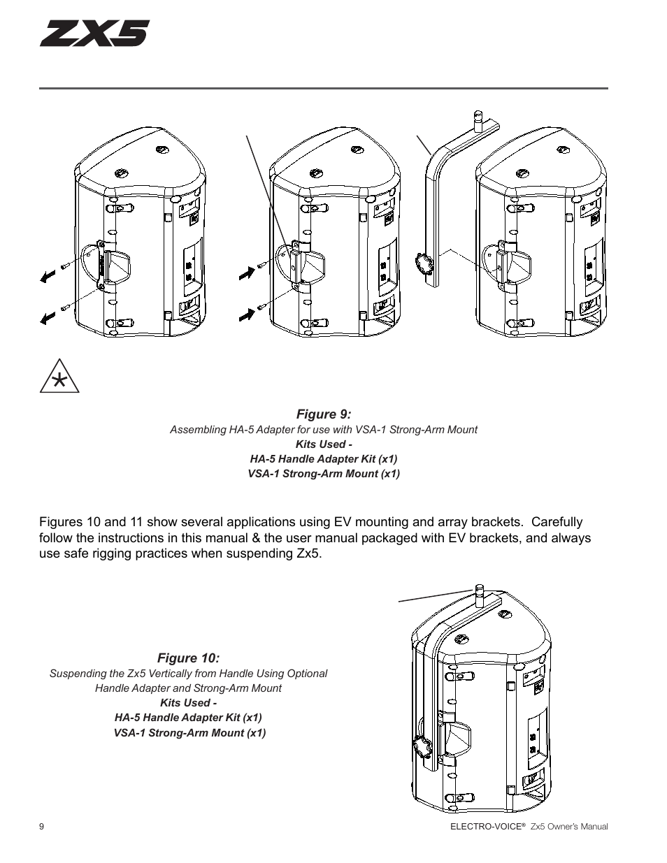 Suspending zx5 speaker systems (cont’), Figure 9, Figure 10 | Electro-Voice ZX5 Series User Manual | Page 10 / 20
