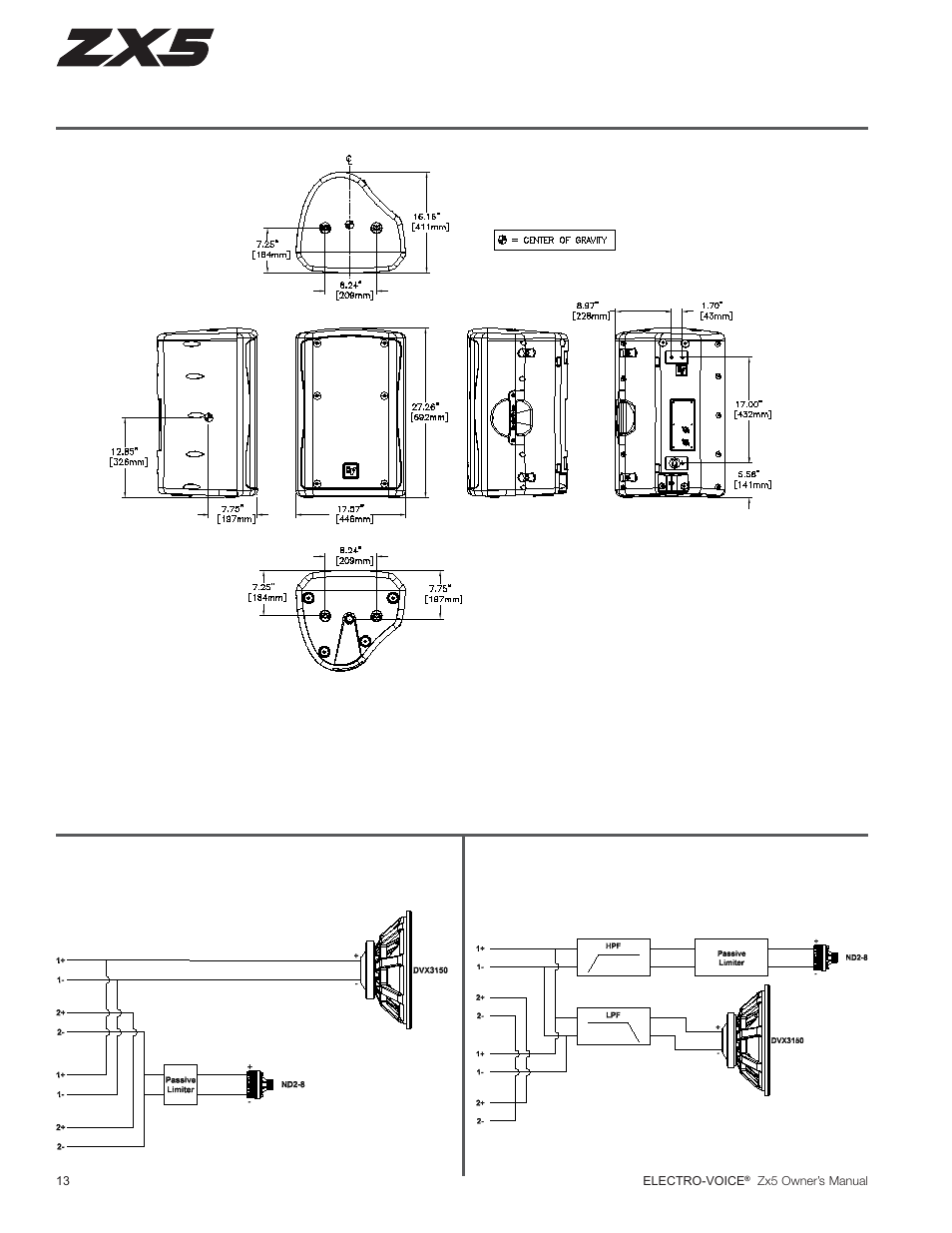 Dimensions block diagram, Biamp: passive | Electro-Voice ZX5 Series User Manual | Page 14 / 20