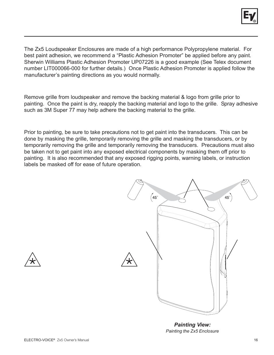 Painting zx5 speaker systems | Electro-Voice ZX5 Series User Manual | Page 17 / 20