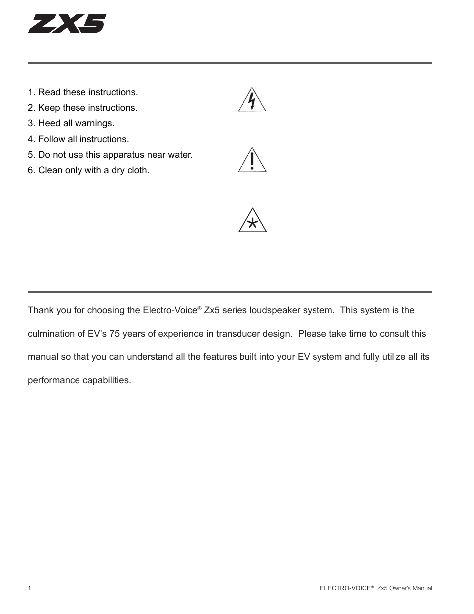Electro-Voice ZX5 Series User Manual | Page 2 / 20