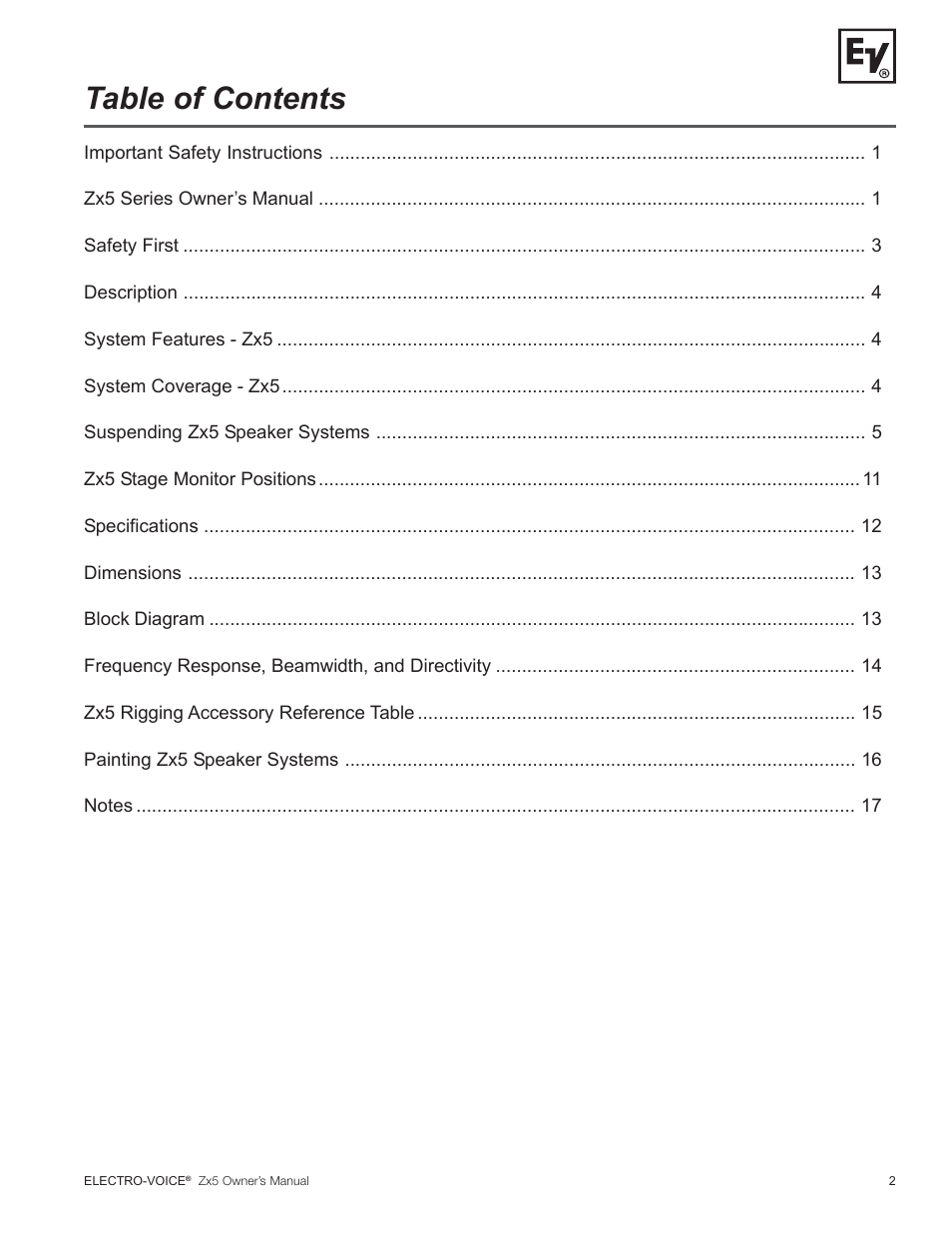 Electro-Voice ZX5 Series User Manual | Page 3 / 20