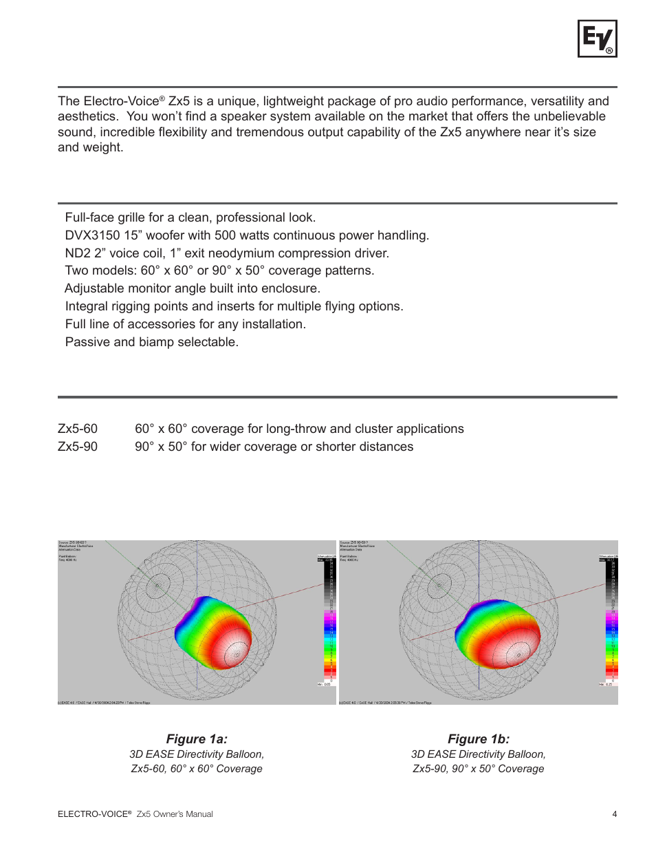Description, System features - zx5, System coverage - zx5 | Electro-Voice ZX5 Series User Manual | Page 5 / 20