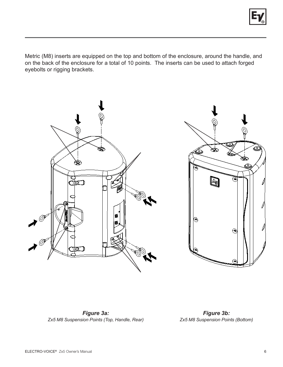 Suspending zx5 speaker systems (cont’), Figure 3b | Electro-Voice ZX5 Series User Manual | Page 7 / 20