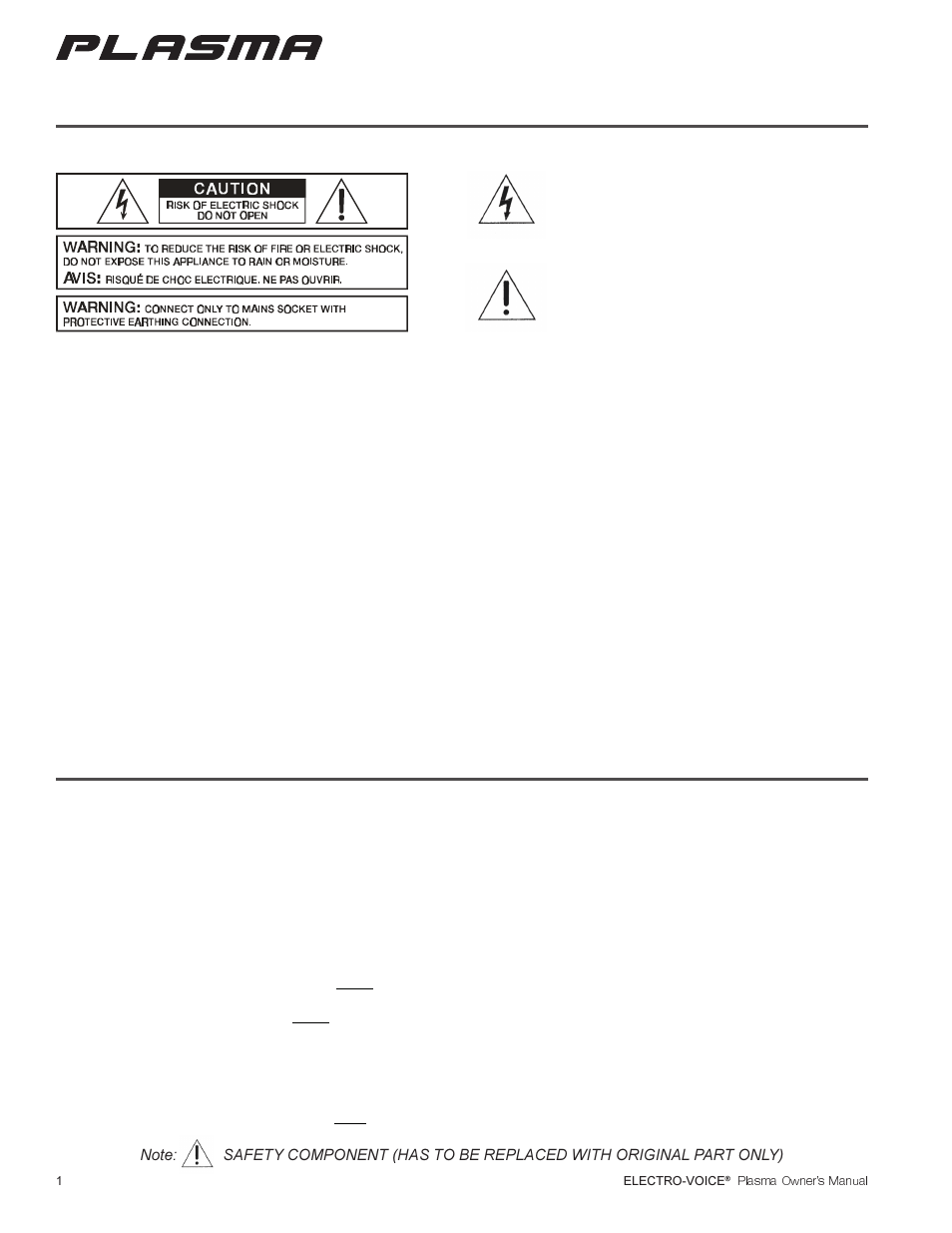 Important safety instructions, Important service instructions | Electro-Voice Plasma Series User Manual | Page 2 / 16