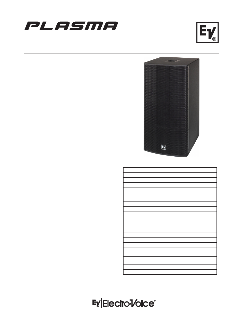 Electro-Voice Powered Subwoofer Plasma P2 User Manual | 2 pages
