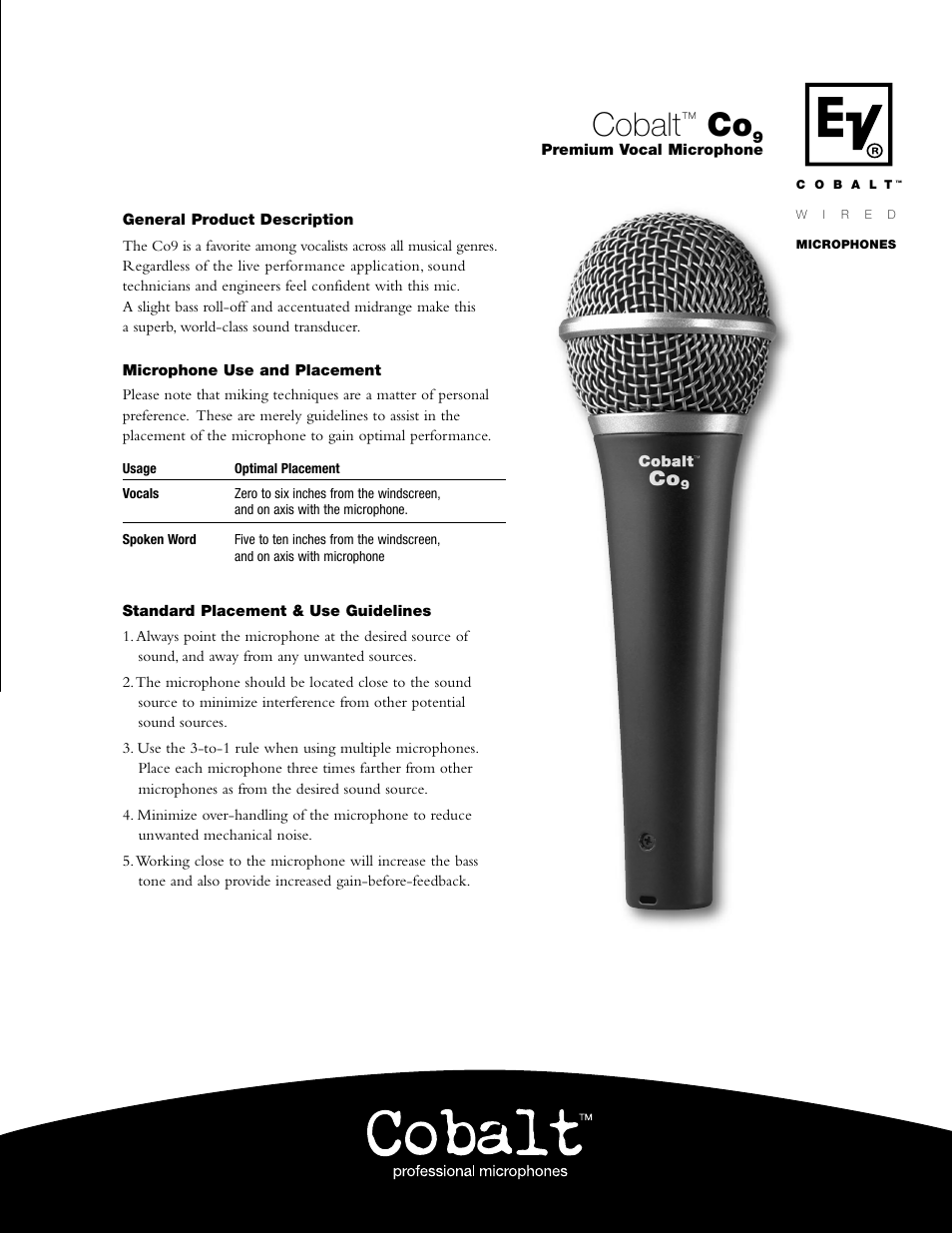 Electro-Voice Cobalt Co9 User Manual | 2 pages