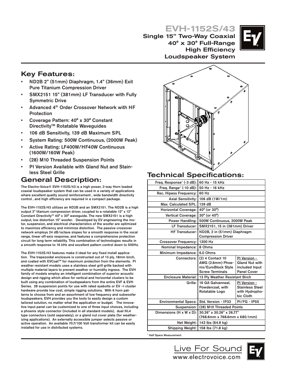 Electro-Voice EVH-1152S/43 User Manual | 4 pages