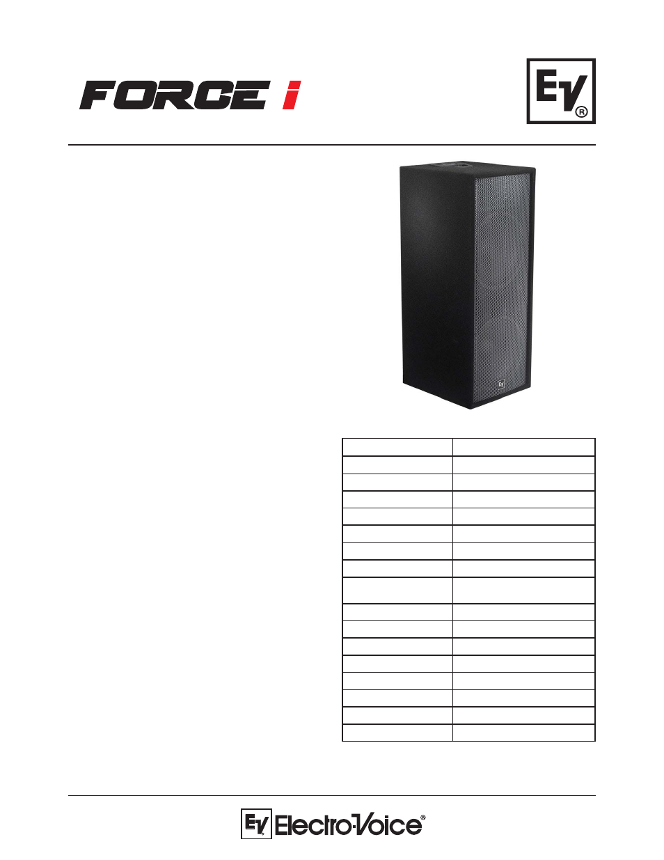 Electro-Voice Dual 15-InchTwo-Way Full-Range Speaker System Force i25 User Manual | 2 pages