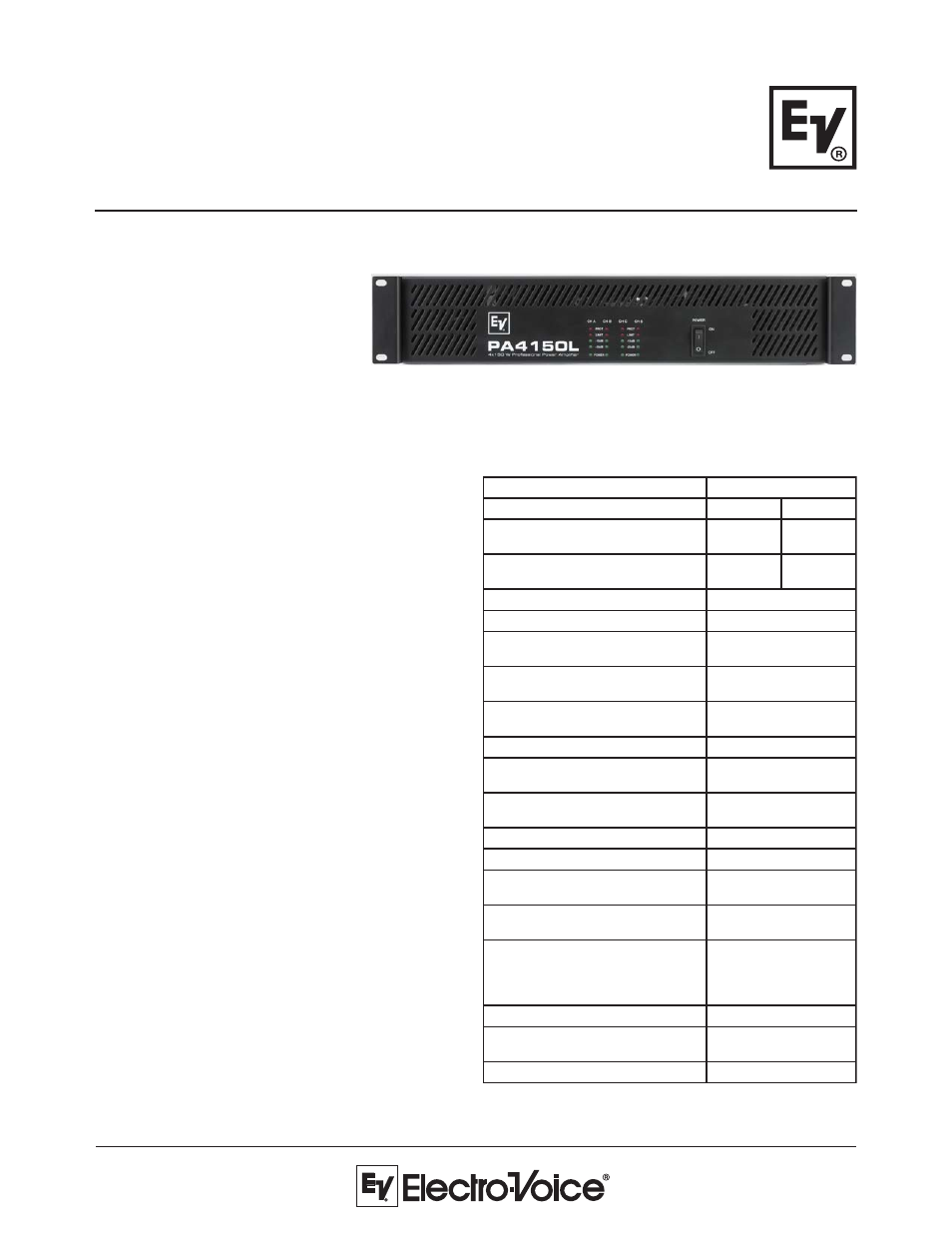 Electro-Voice Four-Channel Power Amplifier PA4150 User Manual | 2 pages