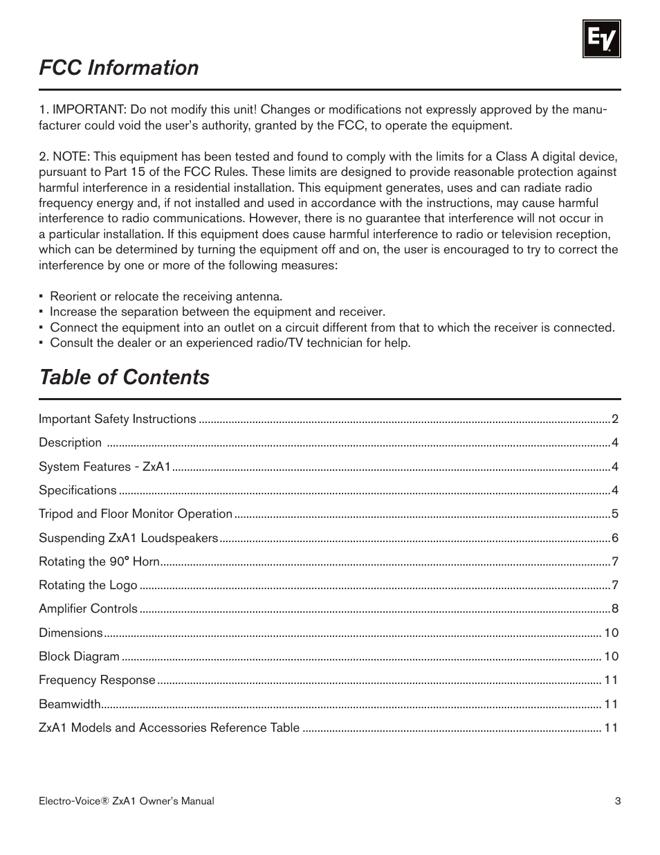 Electro-Voice ZXA1-100 User Manual | Page 3 / 12