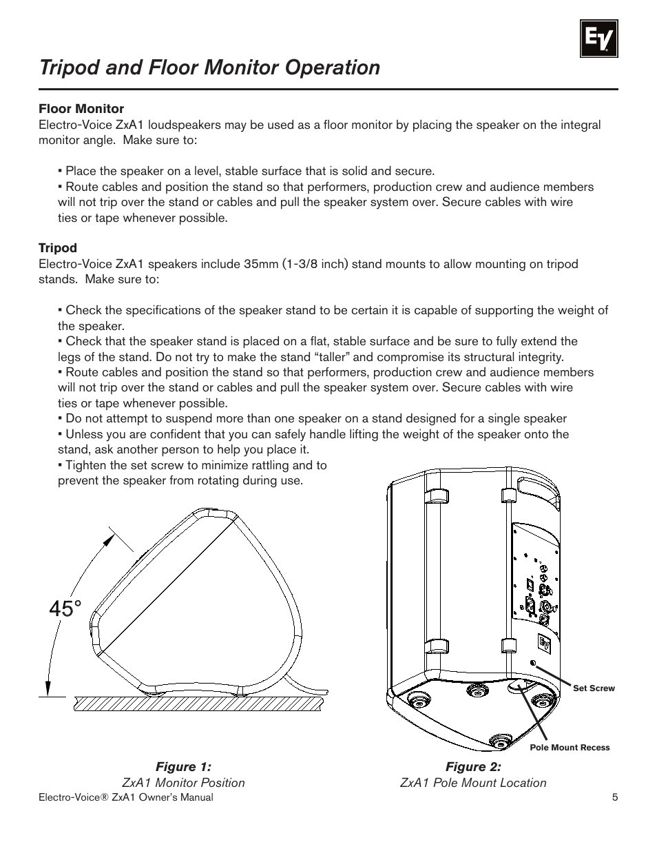 Tripod and floor monitor operation | Electro-Voice ZXA1-100 User Manual | Page 5 / 12