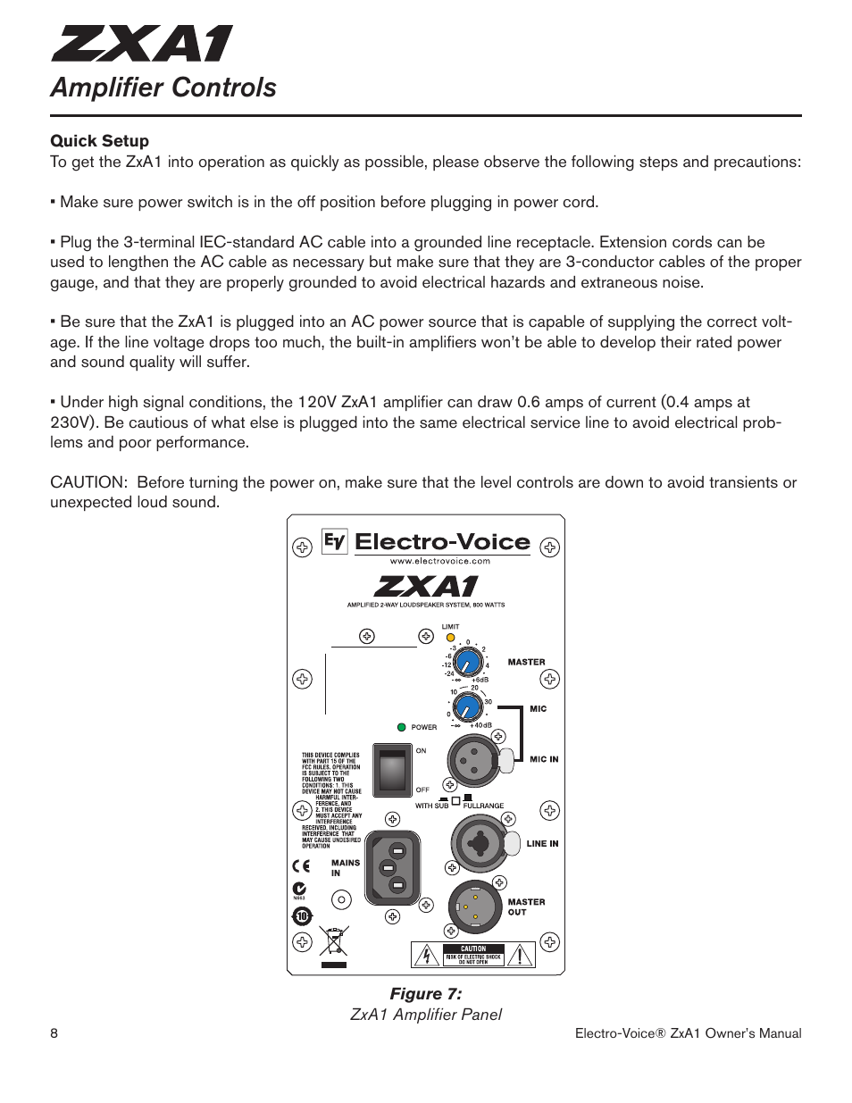 Amplifier controls | Electro-Voice ZXA1-100 User Manual | Page 8 / 12