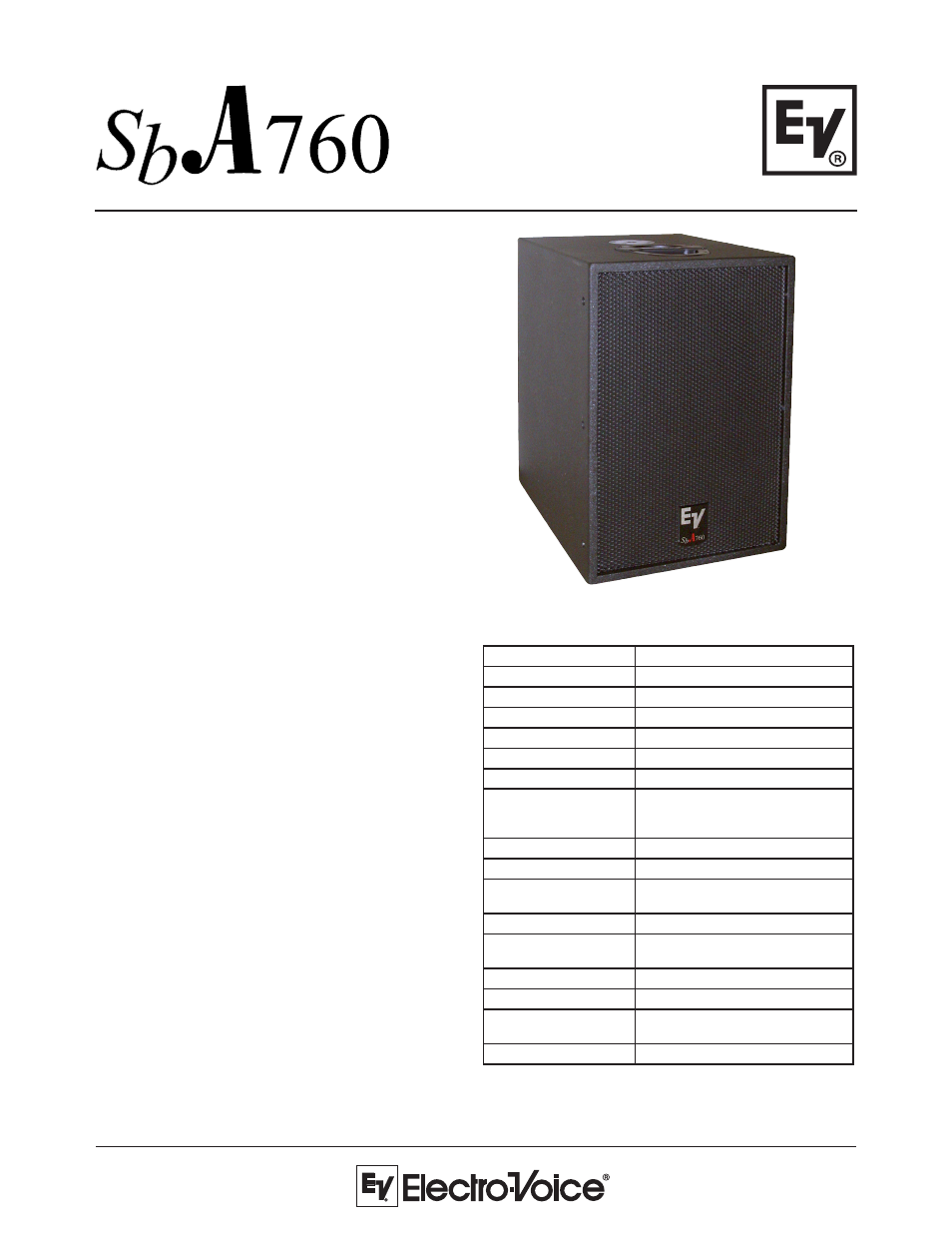 Electro-Voice SbA760 User Manual | 2 pages