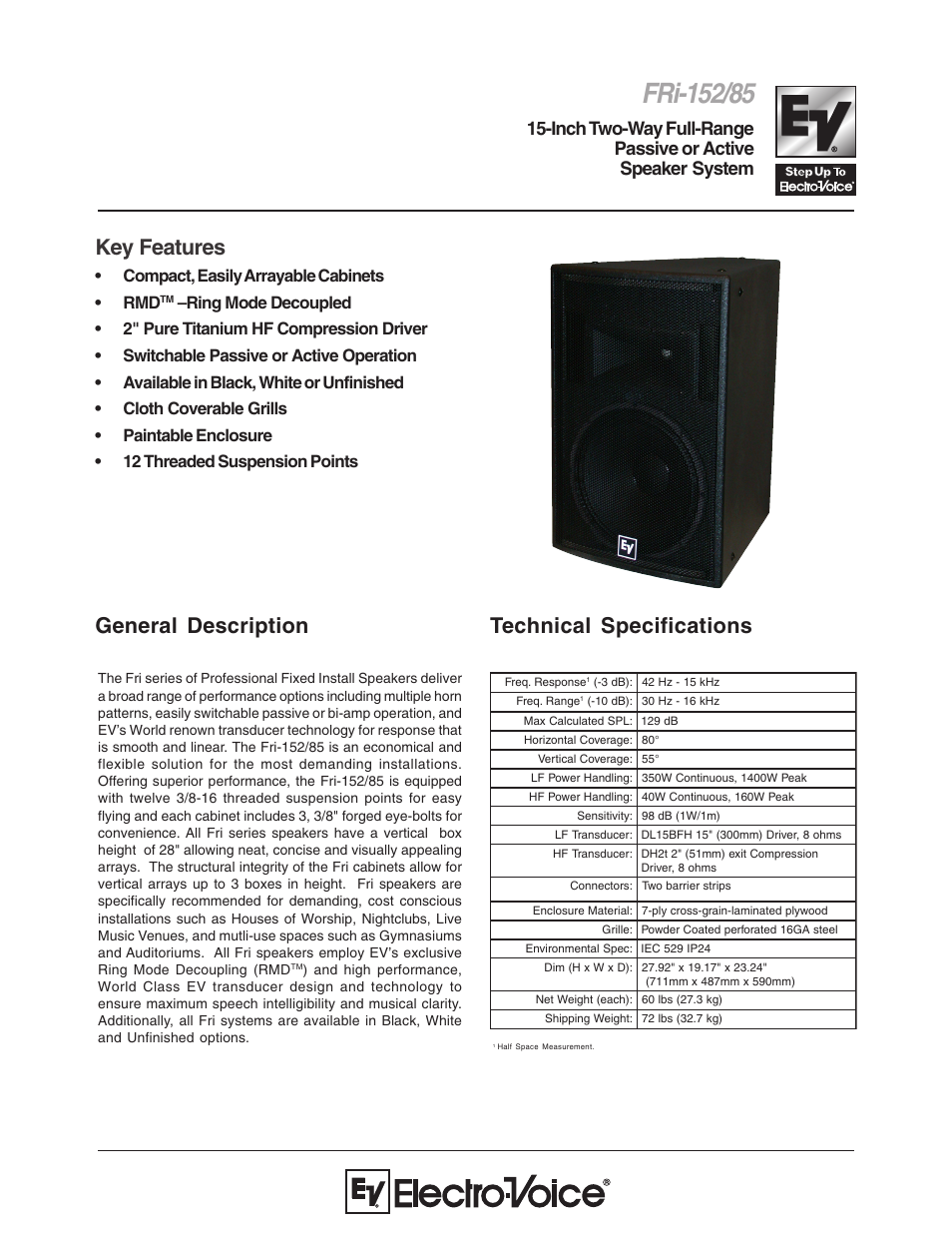 Electro-Voice FRi-152/85 User Manual | 4 pages